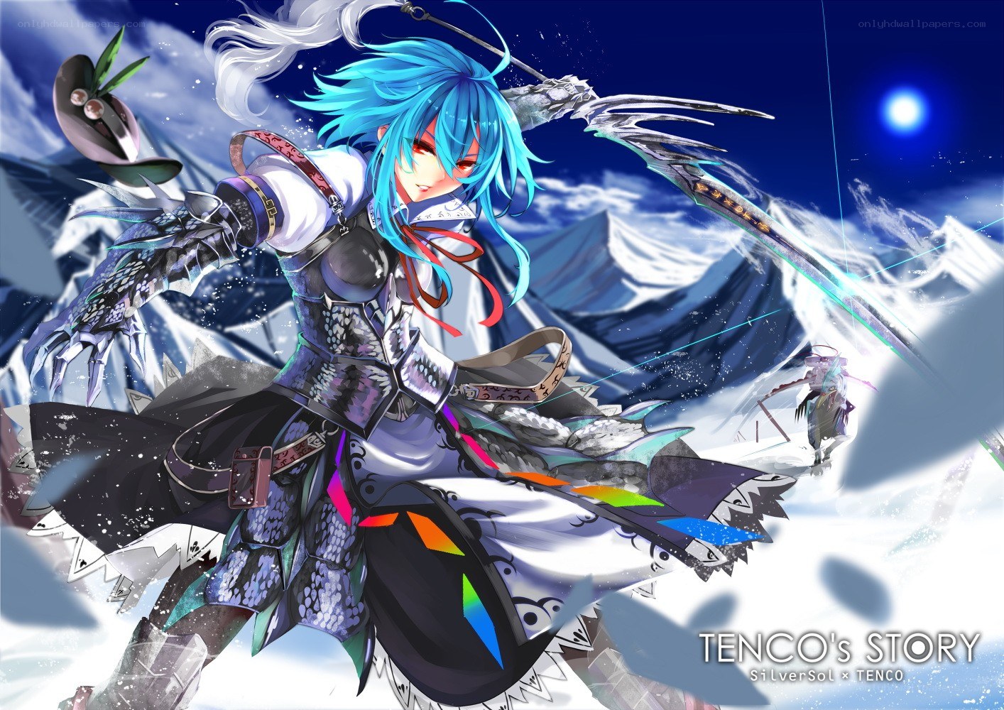 Blue-haired warrior in snowy battle