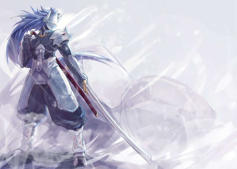 Blue-haired Warrior — White