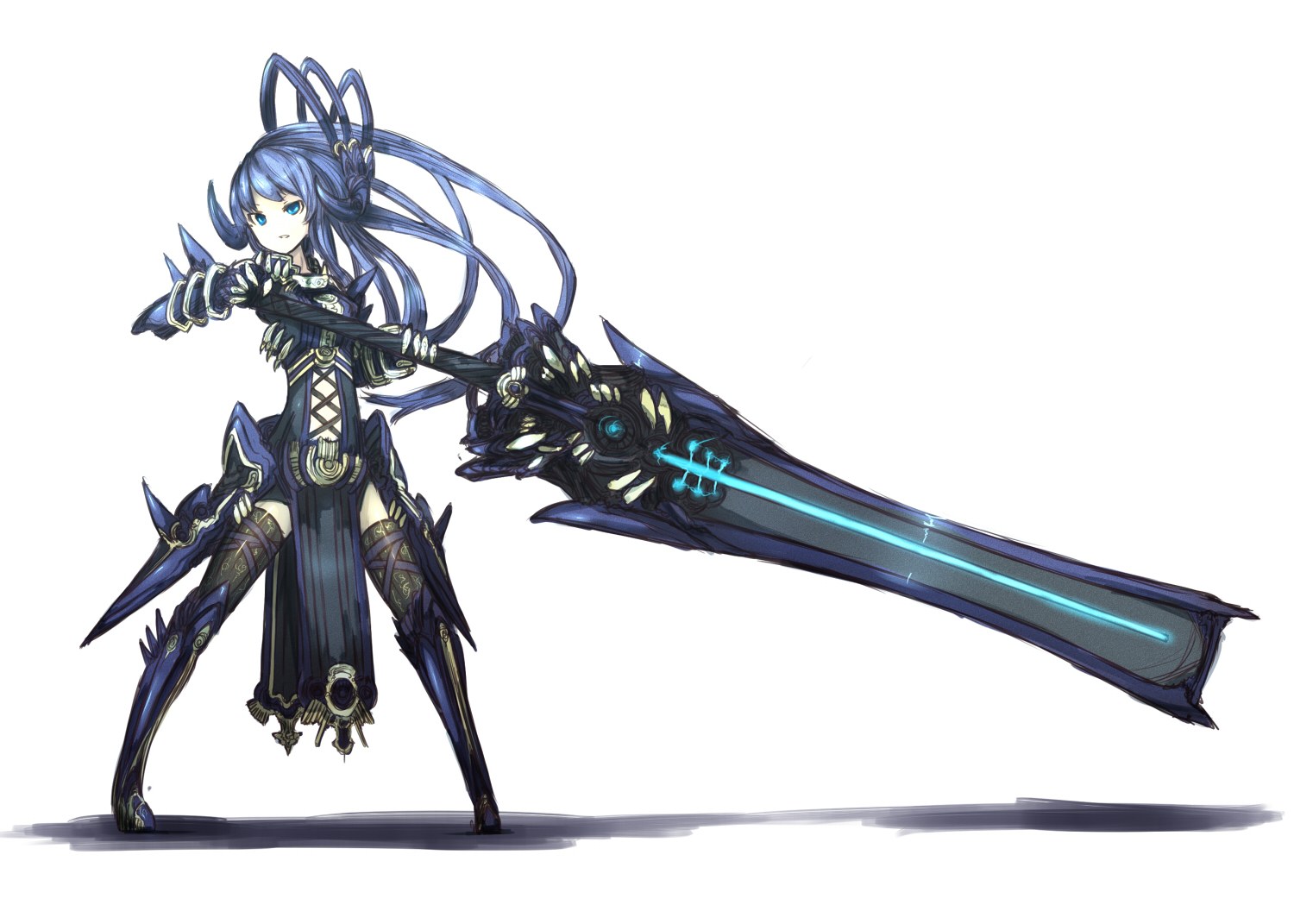 Blue-haired warrior with large sword