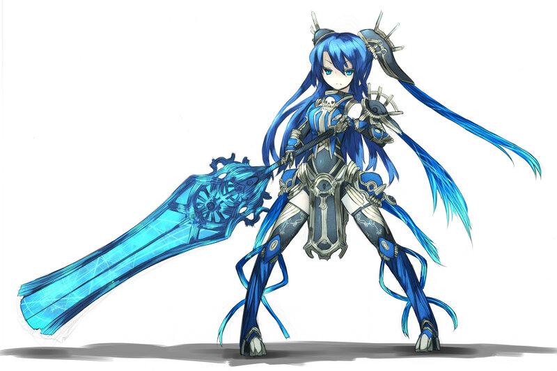 blue-haired warrior with large sword