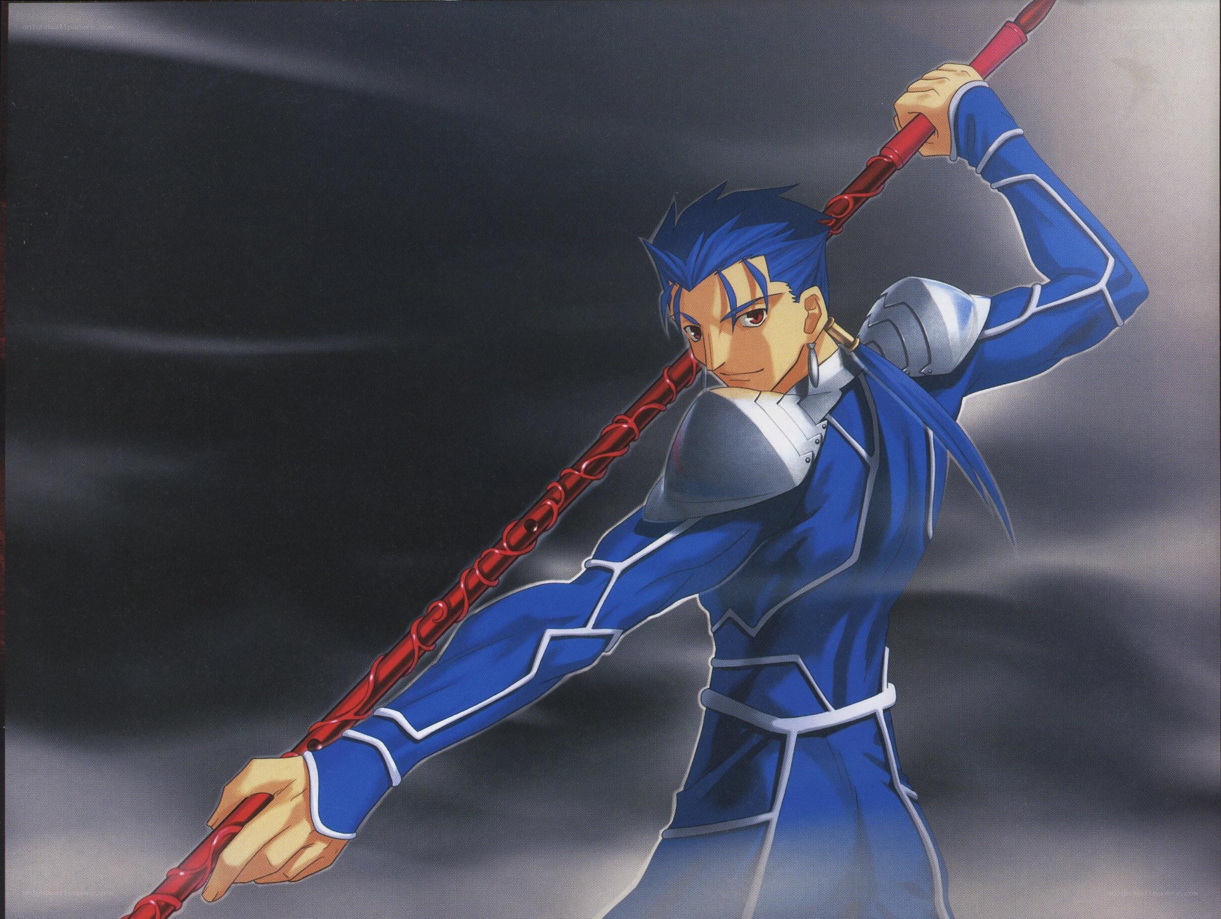 Blue-haired warrior with red staff
