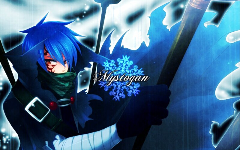 blue-haired warrior with staff