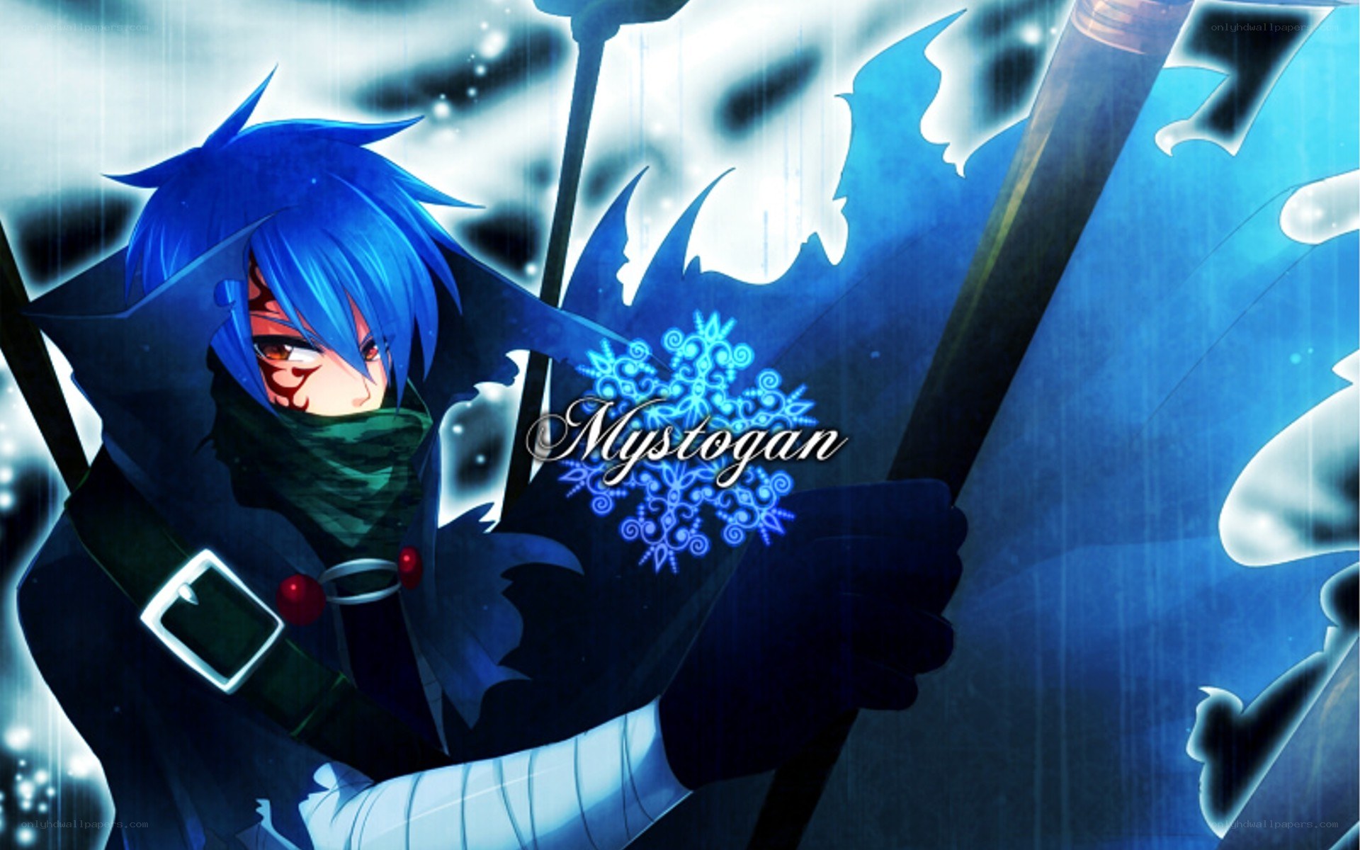 blue-haired warrior with staff