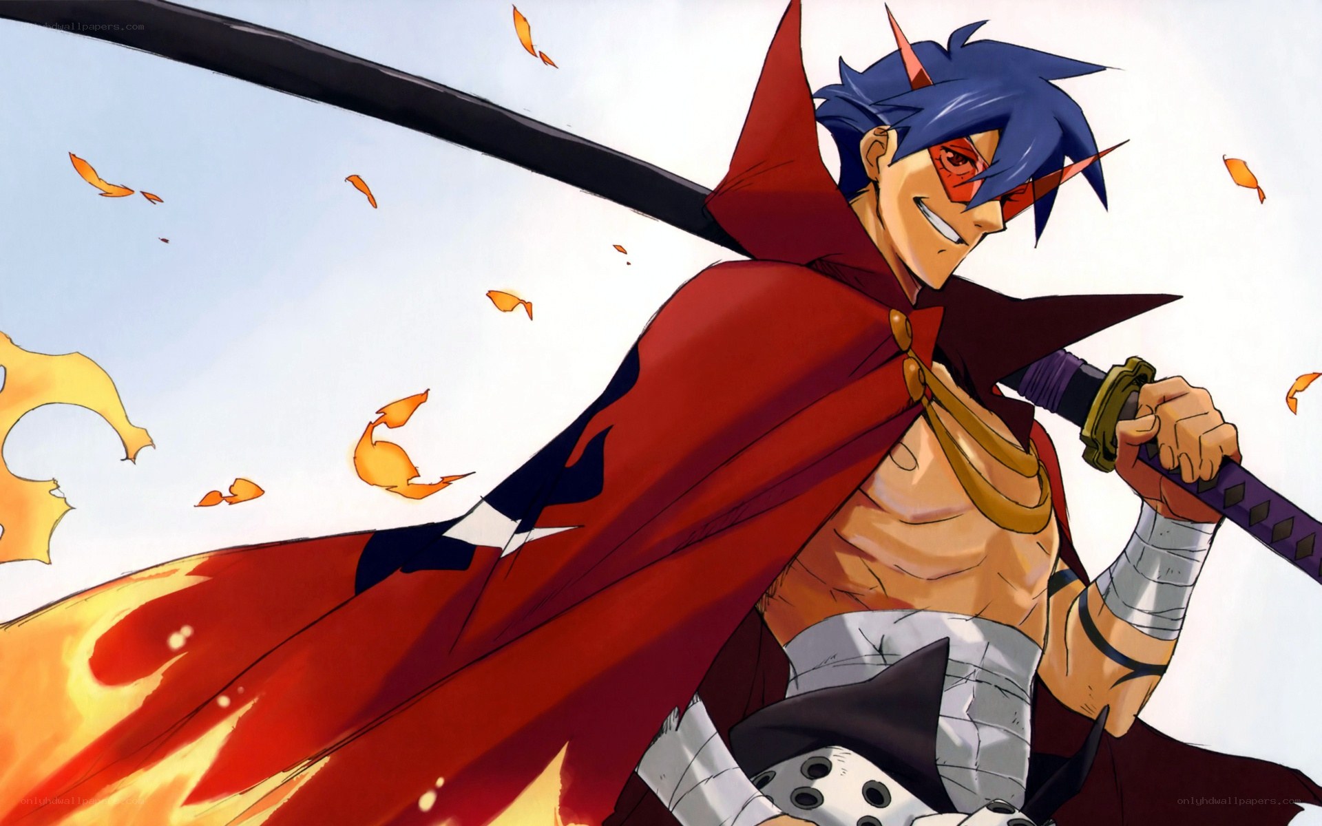 blue-haired warrior with sword