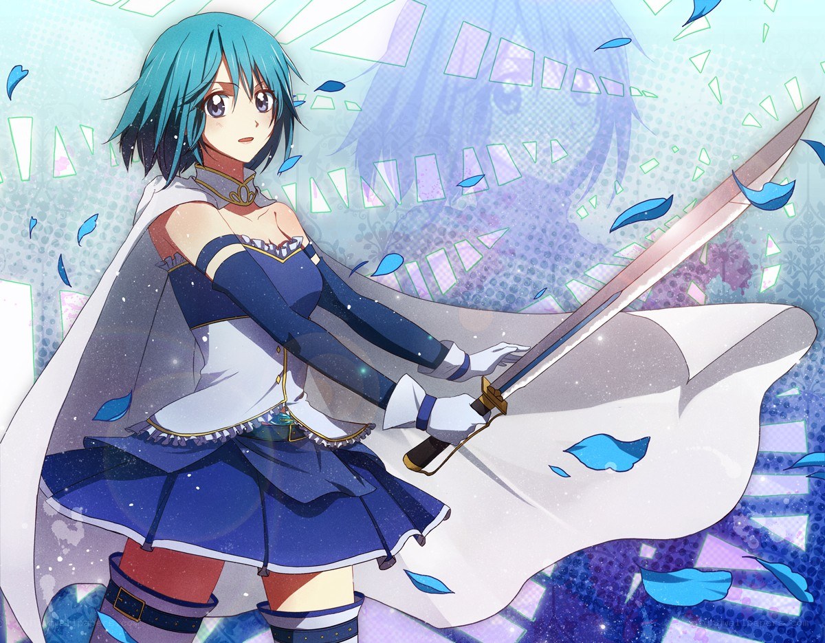 Blue-haired warrior with sword