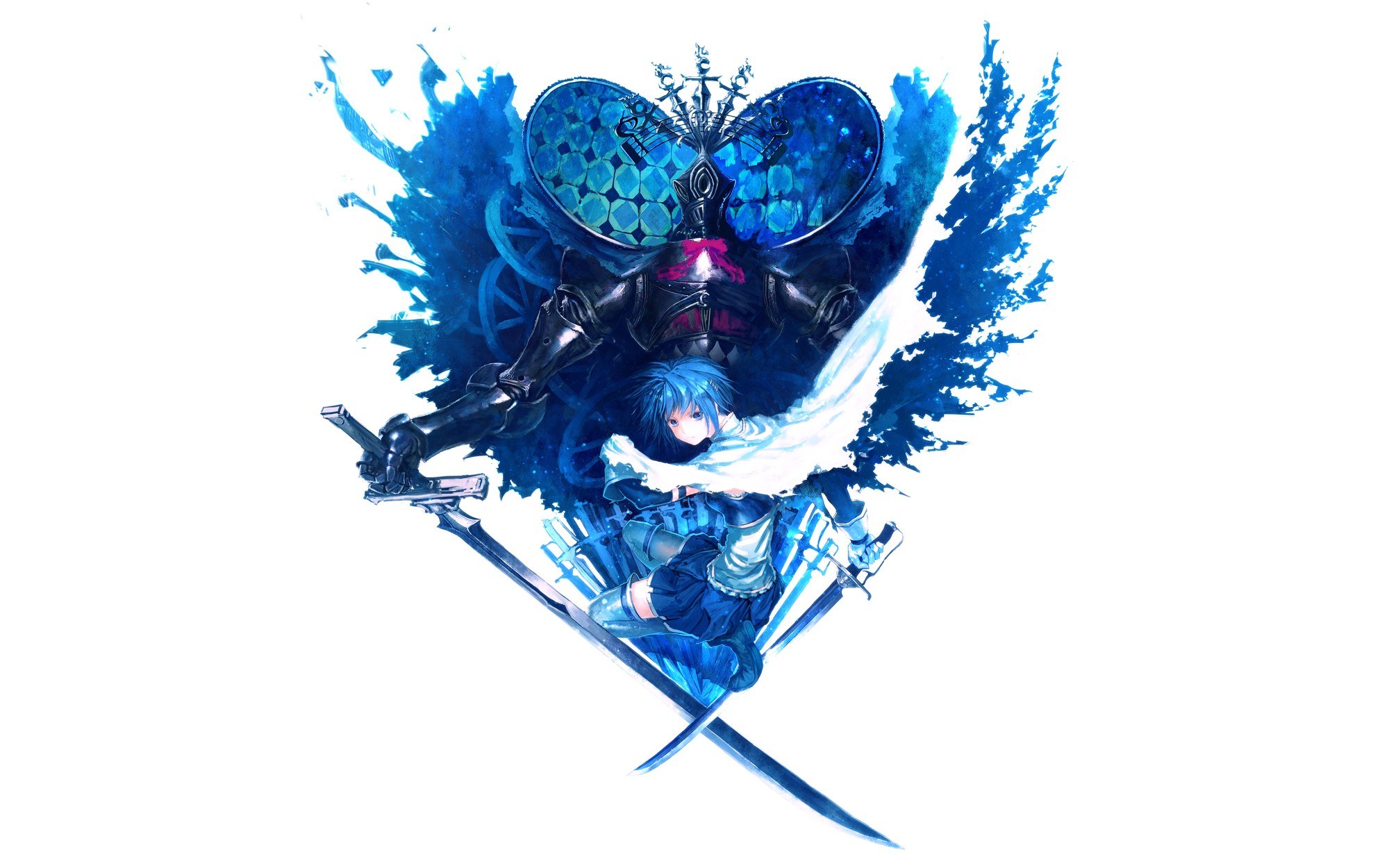 blue-haired warrior with sword