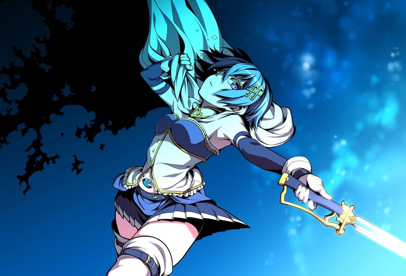 Blue-haired warrior with sword