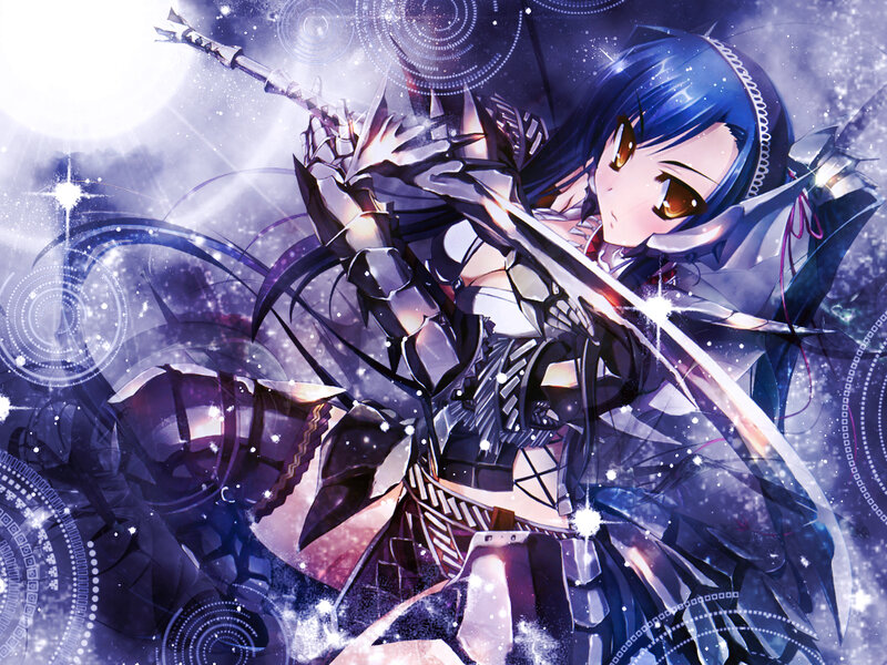 blue-haired warrior with sword