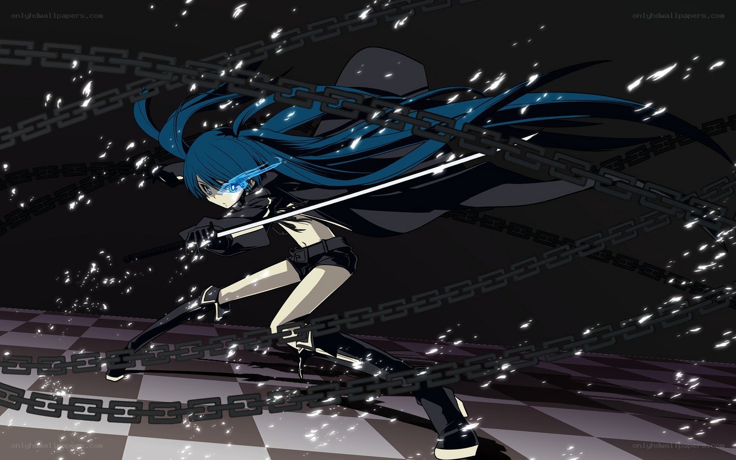 blue-haired warrior with sword