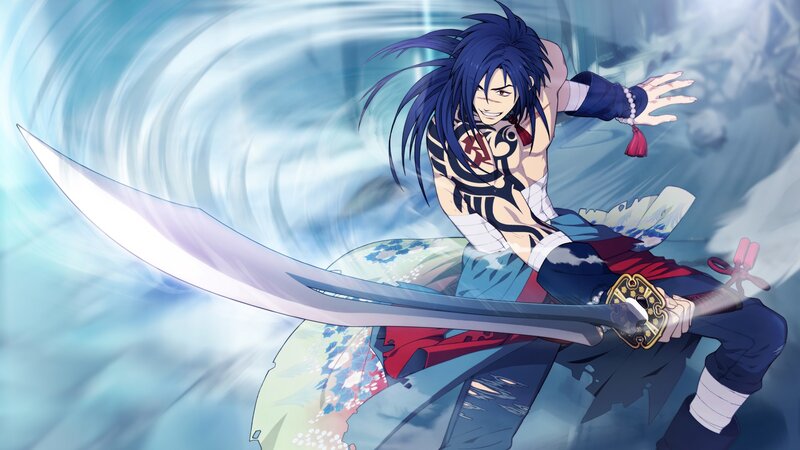 Blue-haired Warrior with Sword — Blue, Dramatic, Anime, Tattoos