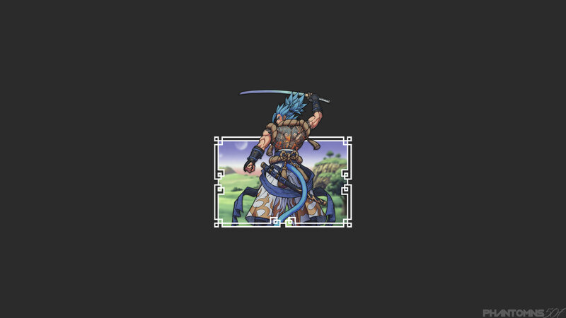 Blue-haired Warrior with Sword — Blue, Dramatic, Night, Anime, Tattoos