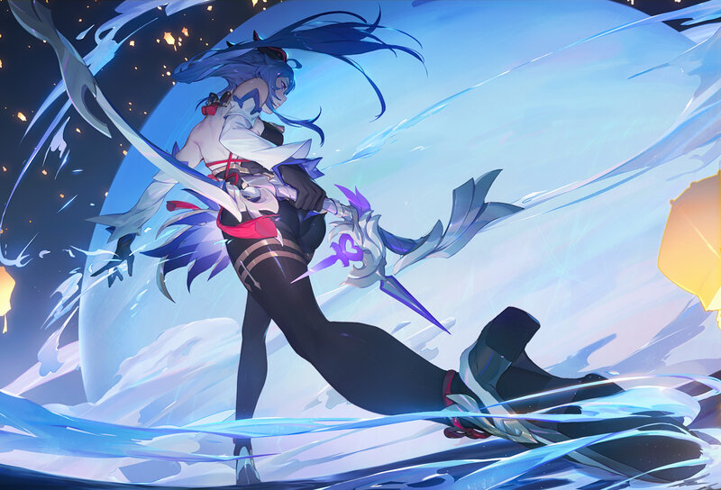 Blue-haired Warrior with Sword — Blue, Dramatic, Night, Digital Art