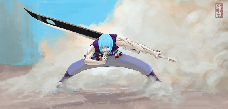 Blue-haired Warrior with Sword — Blue, Dynamic