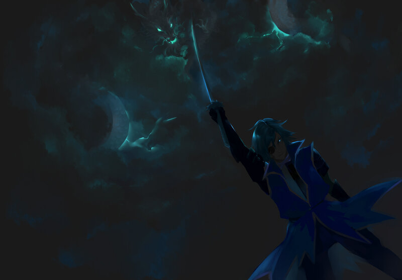 Blue-haired Warrior with Sword — Blue