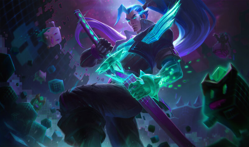 Blue-haired Warrior with Sword — Purple, Dramatic, Digital Art