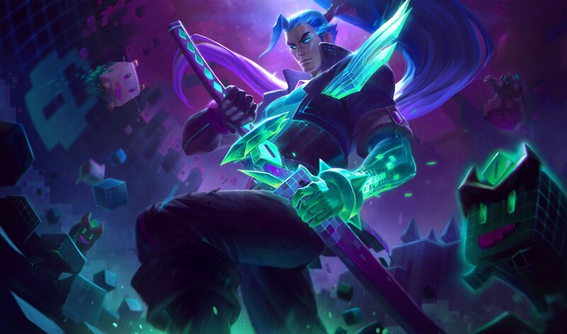 Blue-haired Warrior with Sword — Purple, Dramatic, Night