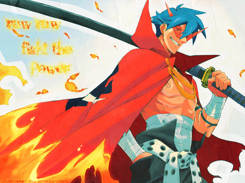 Blue-haired Warrior with Sword — Red, Dramatic, Anime, Cape, Fire