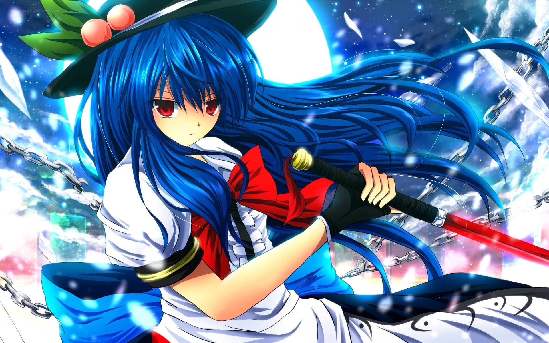 blue-haired warrior with sword