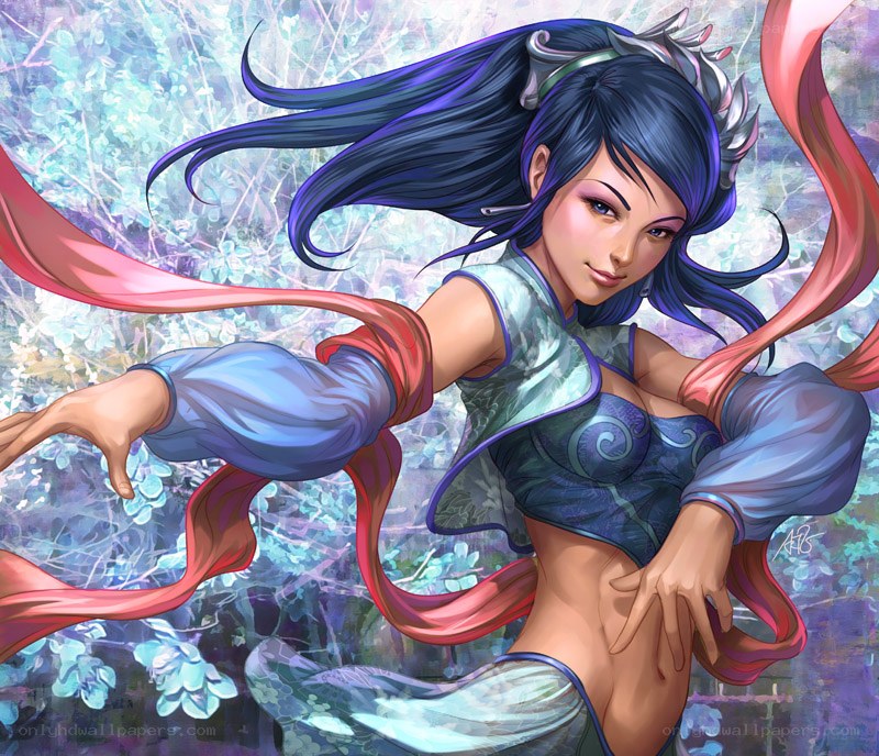 blue-haired warrior woman