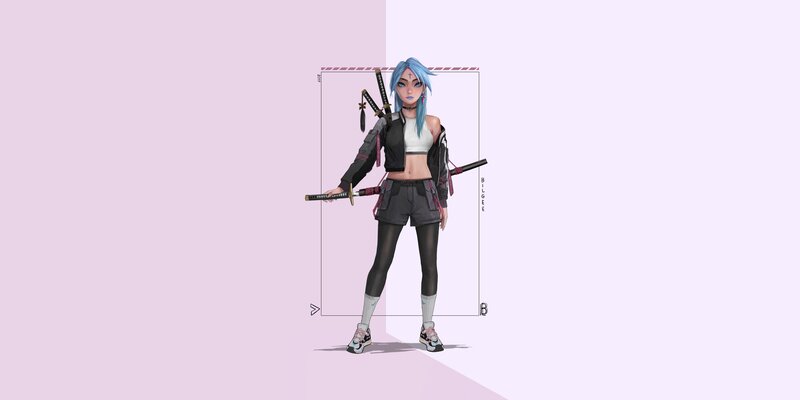 Blue-haired Warrior Woman — Pink