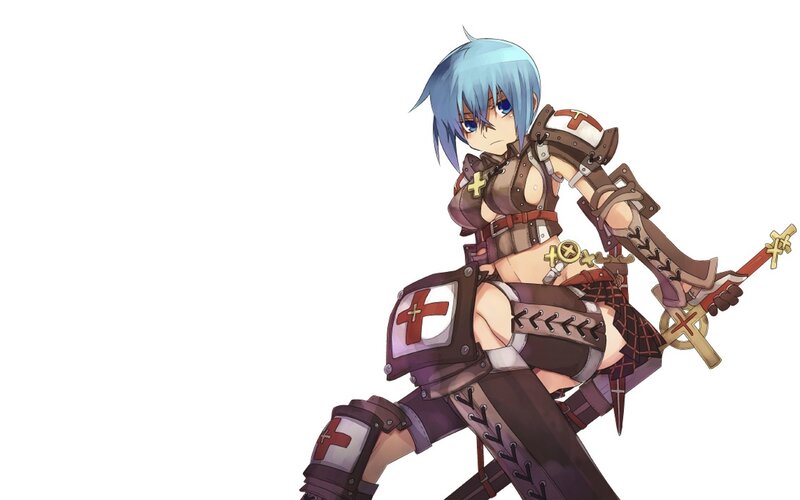 blue-haired warrior woman