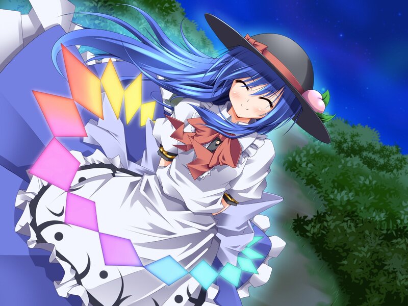 blue-haired witch in a field