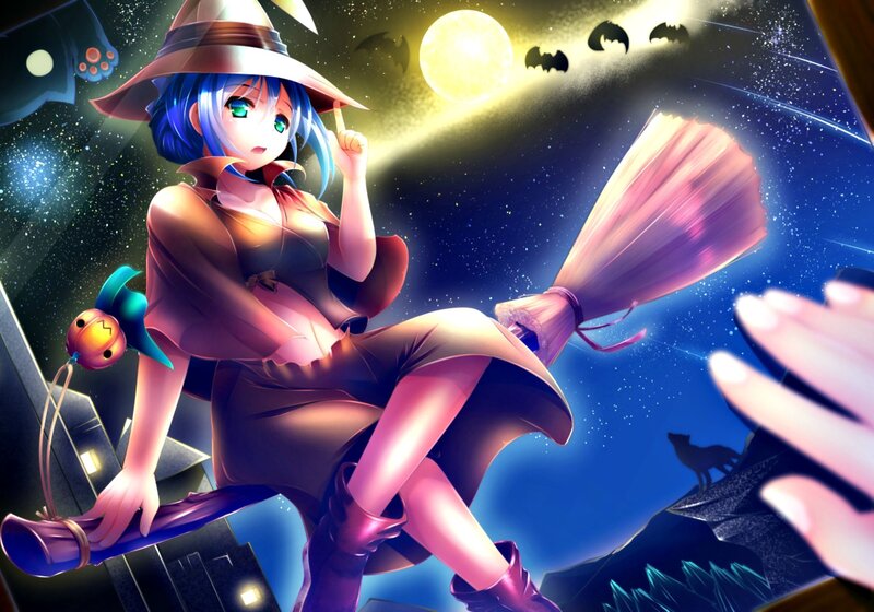Blue-haired Witch on Broom — Blue