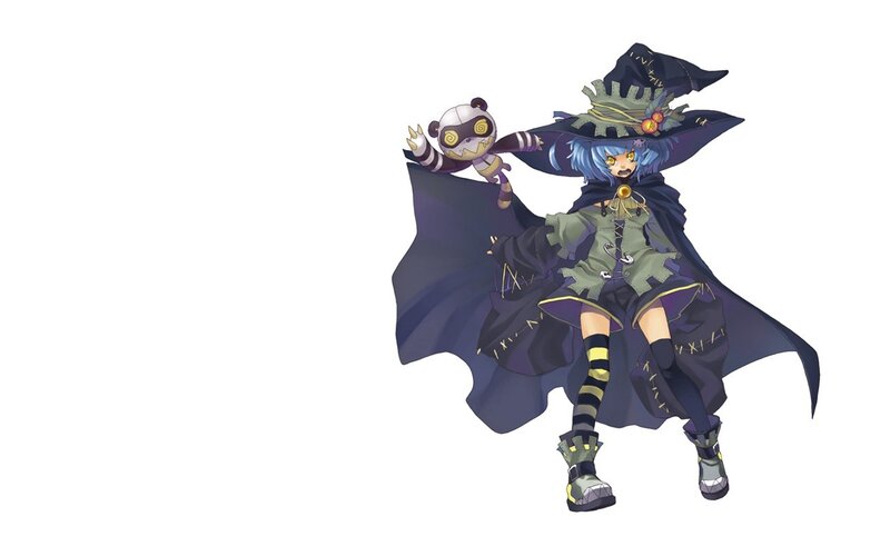 blue-haired witch with plush toy