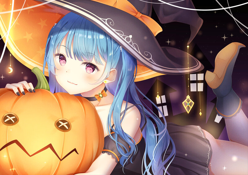 Blue-haired Witch with Pumpkin