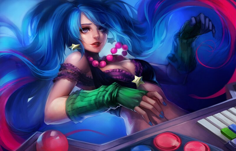 Blue-haired Woman at Keyboard