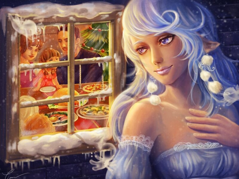 Blue-haired Woman at Window