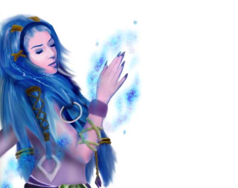 Blue-haired Woman Casting Spell