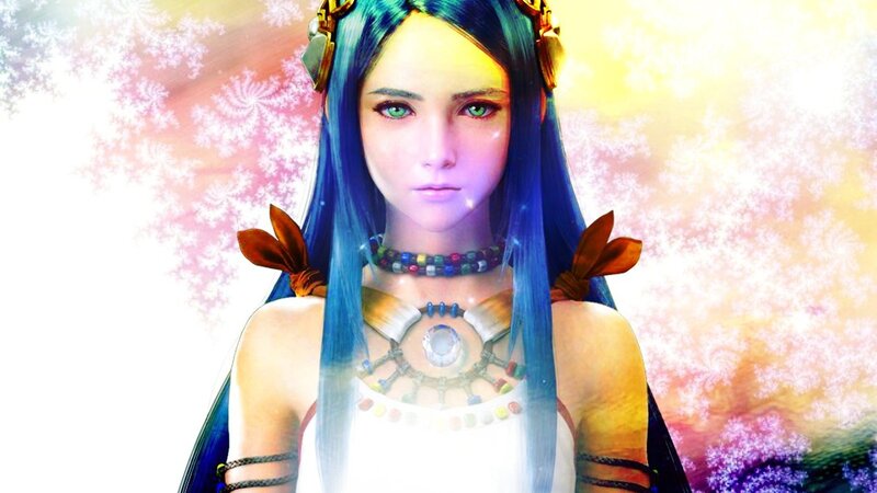 Blue-haired Woman in Armor — Blue, Serene