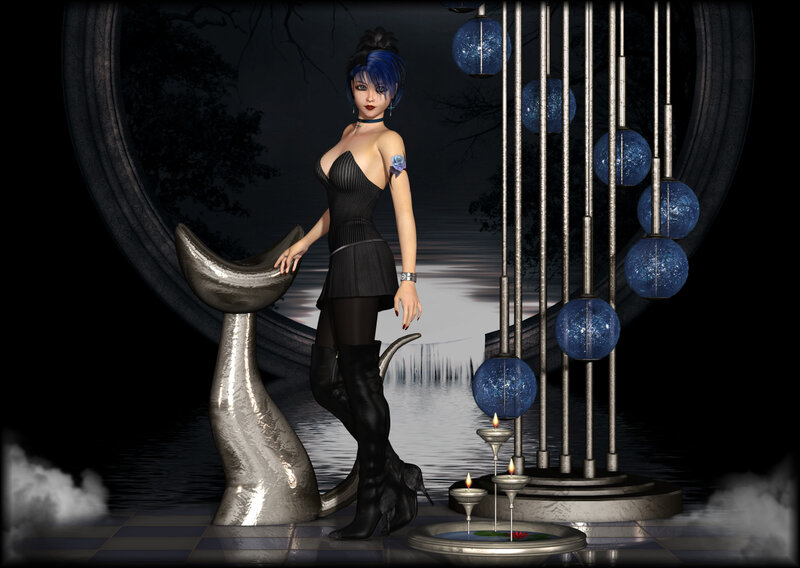 Blue-haired Woman in Black Dress