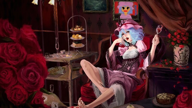 Blue-haired Woman in Chair — Red