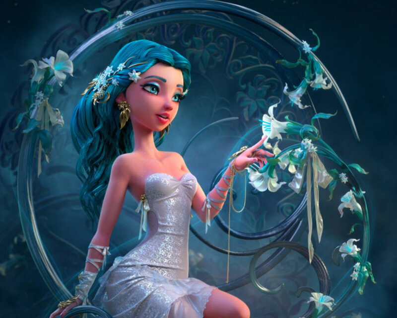 Blue-haired Woman in Dress — Blue, Serene, Night