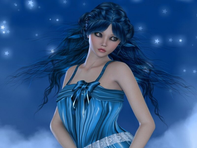 Blue-haired Woman in Dress — Blue