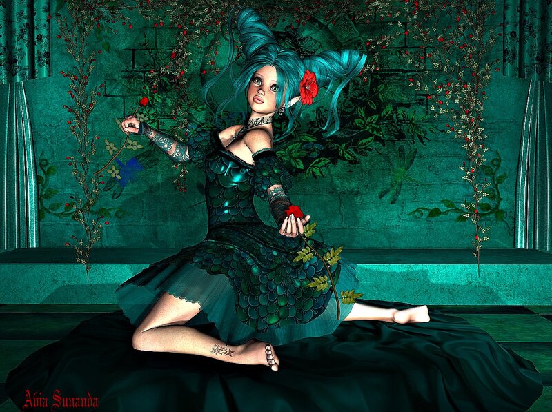 Blue-haired Woman in Dress — Teal