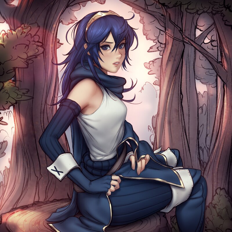 Blue-haired Woman in Forest — Blue, Calm