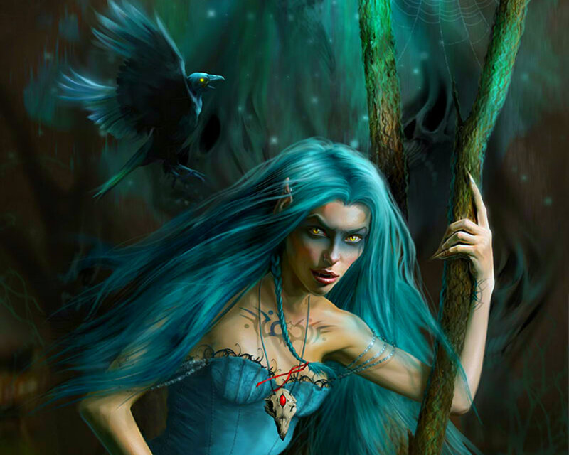 Blue-haired Woman in Forest — Blue, Dark