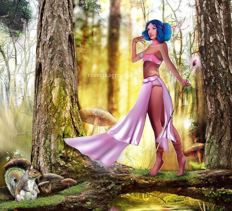 Blue-haired Woman in Forest — Pink