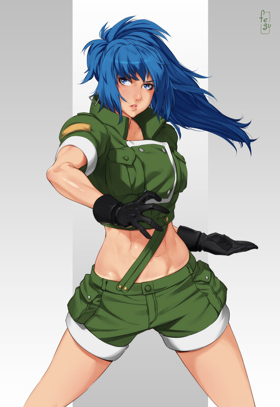 Blue-haired Woman in Green Outfit