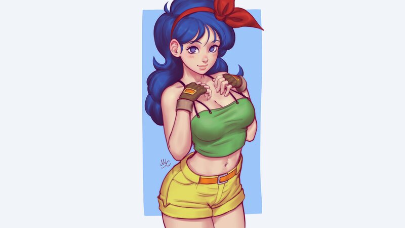 Blue-haired Woman in Green Top