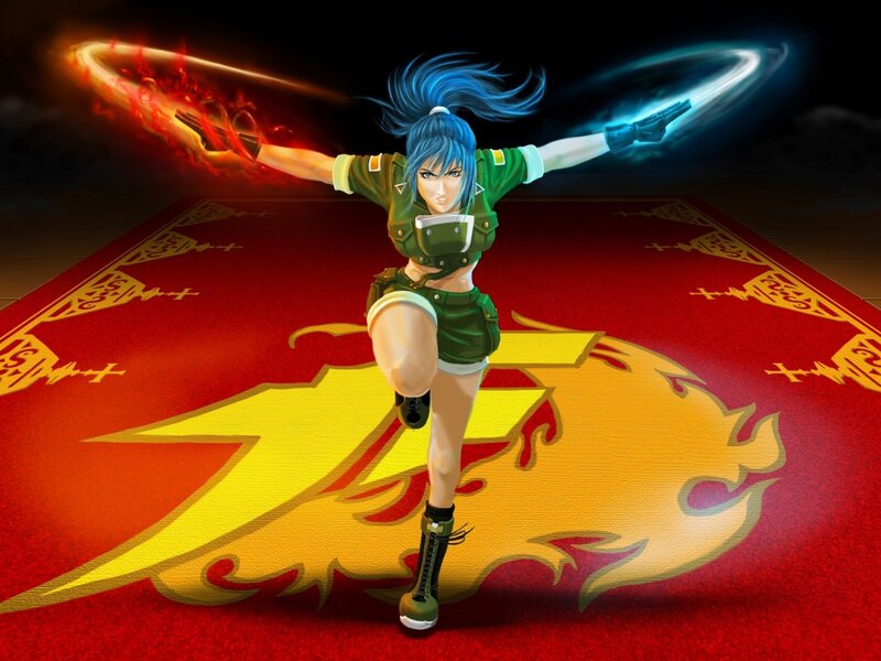 Blue-haired Woman in Green Uniform