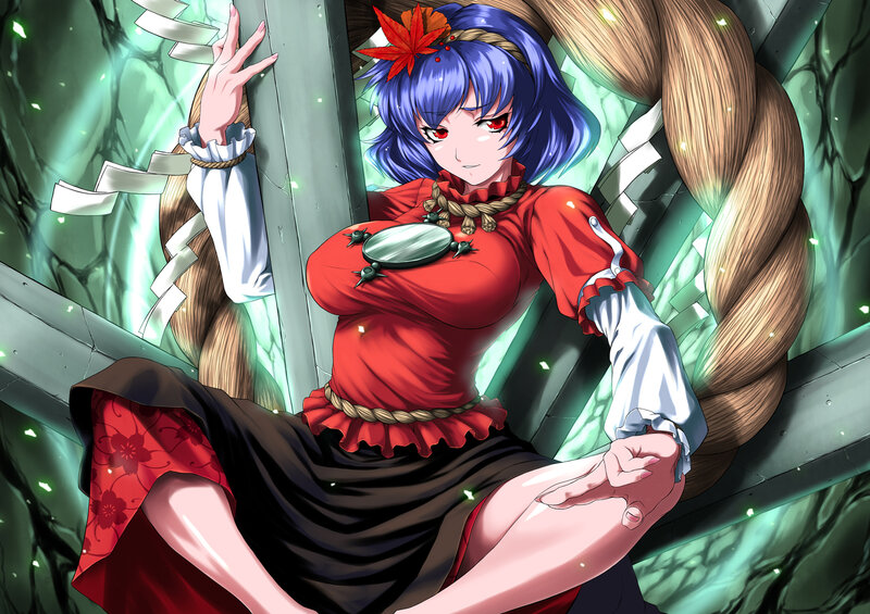 Blue-haired Woman in Red Dress