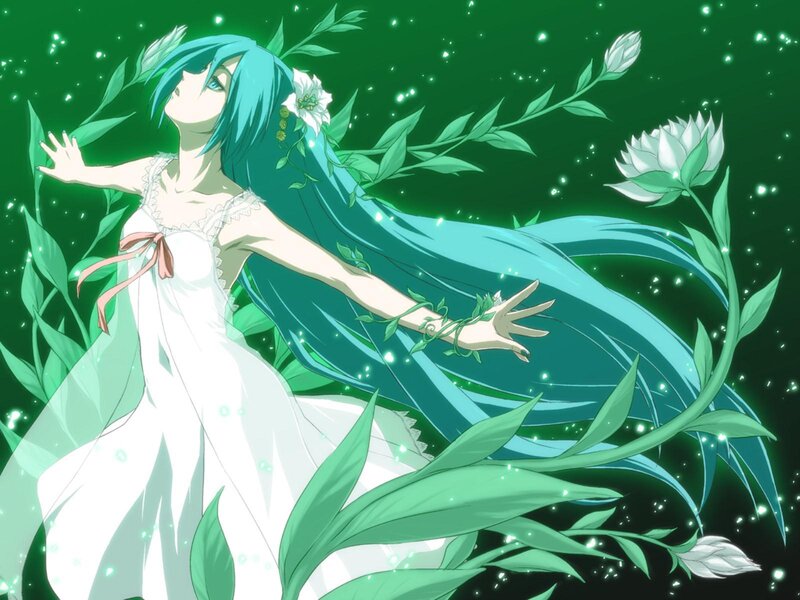 Blue-haired Woman in White Dress