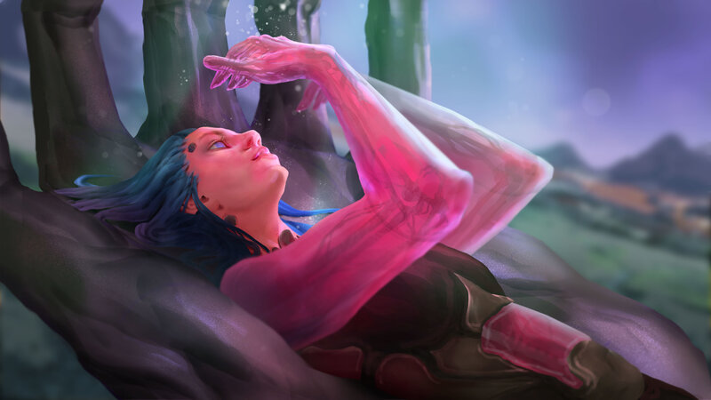 Blue-haired Woman Lying