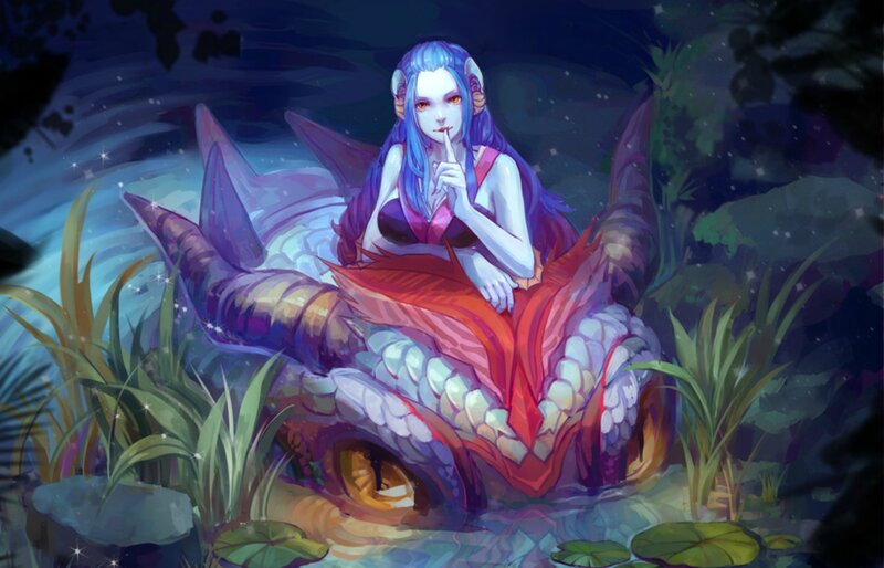 Blue-haired Woman on Dragon