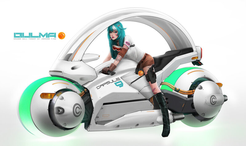 Blue-haired Woman on Motorcycle