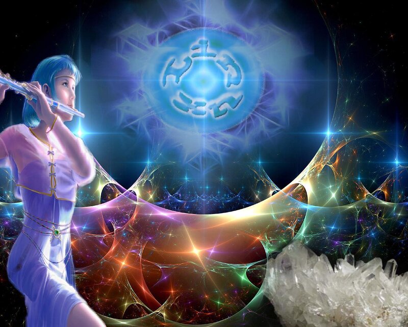 Blue-haired Woman Playing Flute — Blue, Ethereal